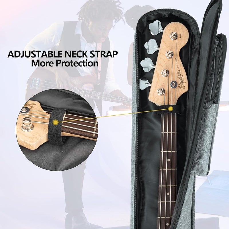 MUZNOTE Store Bass Guitar Case, Bass Guitar Gig Bag Backpack Electric Bass Guitar Bag Soft 0.45 inch Padding Lightweight with Pockets (Grey) - Image 3